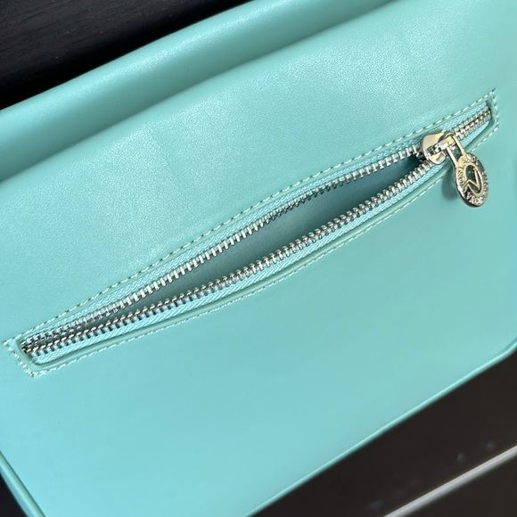 Valentino Orlandi Teal Vegan Leather Embossed Logo Crossbody Bag with Coin Purse - Picture 11 of 16